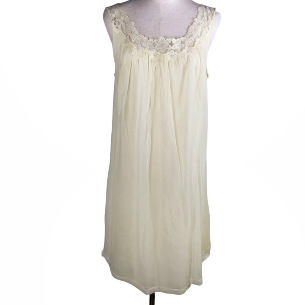 Vtg Lorraine Lingerie Negligee Peignoir Nightgown Sheer Satin Yellow Lace M